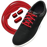 Run out sports Elastische Schnürsenkel ohne binden mit Metallkapseln rund | Schnellschnürsystem | Schuhsenkel flexibel mit Schnellverschluss für Sneaker, Sport 17 Farben (Intense Red)