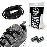 Senkly Elastische Schnürsenkel mit Metallkapsel für Sneaker (Schwarz-Gunmetal)